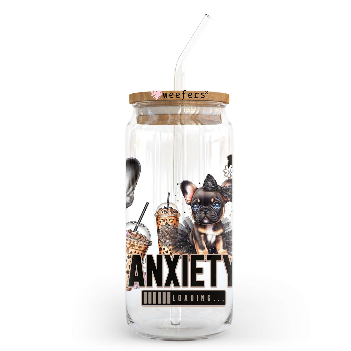 French Dog Bit of a Mess 20oz Libbey Glass Can, 34oz Hip Sip, 40oz Tumbler, 24oz Cold Cup UV DTF or Sublimation Wrap Transfer Weefers