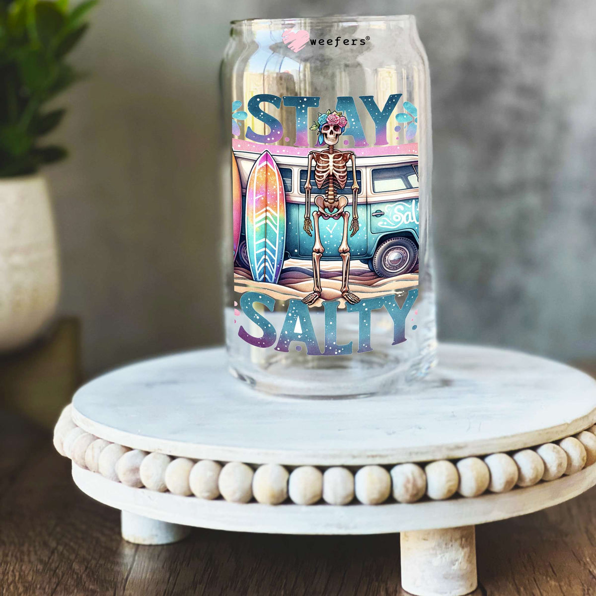 Stay Salty Skeleton 16oz Libbey Glass Can UV DTF or Sublimation Wrap - Transfer Weefers