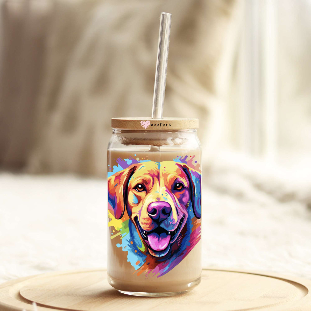 Labrador Retriever Colorful Watercolor 16oz Libbey Glass Can UV DTF or Sublimation Wrap - Decal Weefers