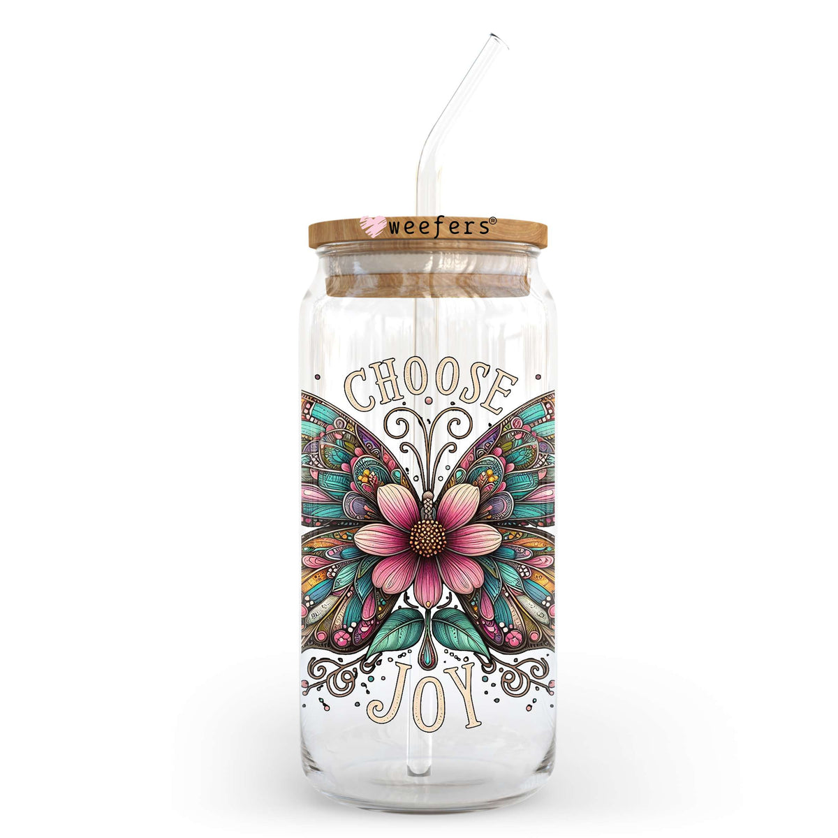 Choose Joy Butterfly 20oz Libbey Glass Can, 34oz Hip Sip, 40oz Tumbler, 24oz Cold Cup UV DTF or Sublimation Decal Transfer Weefers