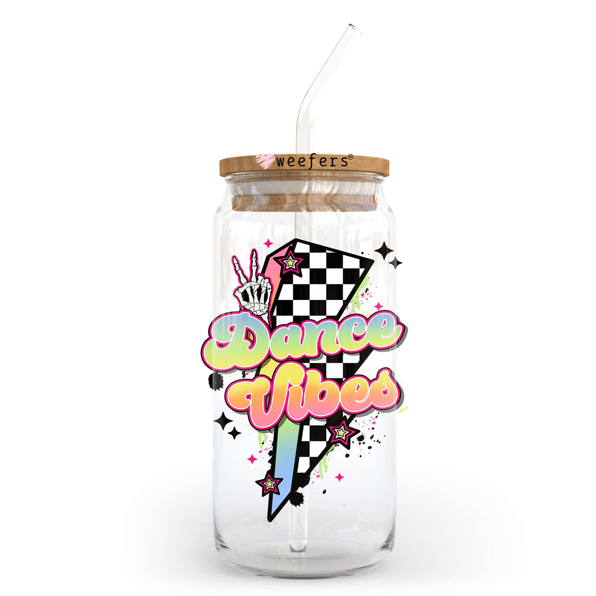Dance Vibes Lightening Bolt 20oz Libbey Glass Can UV DTF or Sublimation Wrap - Decal Transfer Weefers