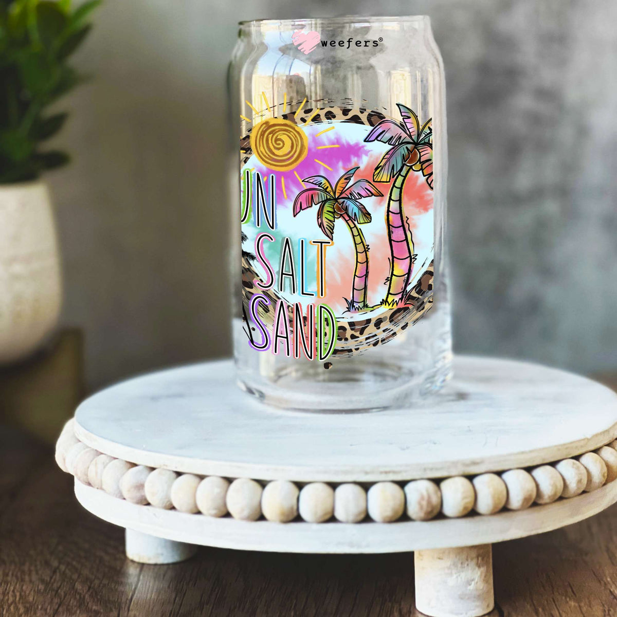 Sun Salt Sand 16oz Libbey Glass Can UV DTF or Sublimation Wrap Decal Transfer Weefers