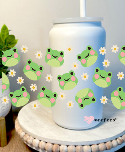 Frogs and Flowers 16oz Libbey Glass Can UV DTF Decal Transfer Weefers