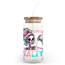 Load image into Gallery viewer, a glass jar with a straw in it that says, don&#39;t b salty
