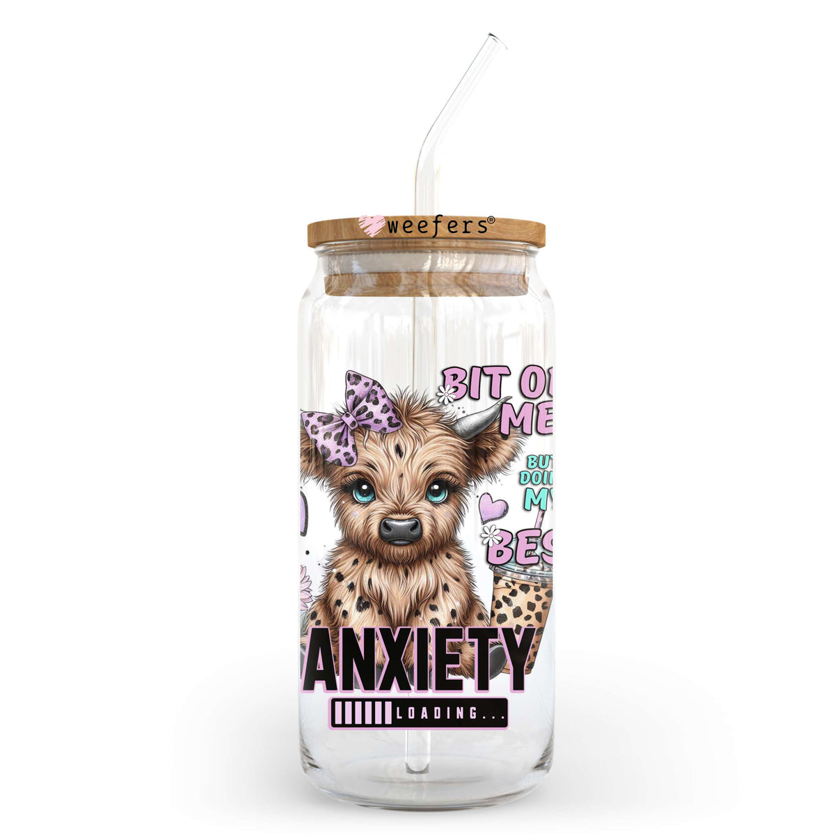 Bit of a Mess Doing My Best Purple Highlander Cow 20oz Libbey Glass Can, 34oz Hip Sip, 40oz Tumbler, 24oz Cold Cup UV DTF Decal Weefers