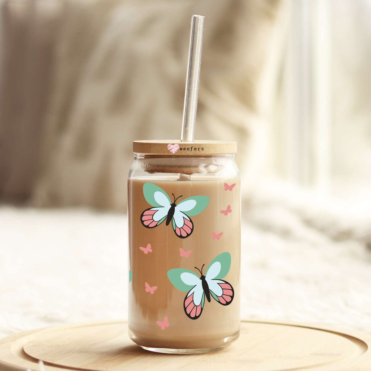 Butterfly Flutters 16oz Libbey Glass Can UV DTF or Sublimation Wrap - Decal Weefers