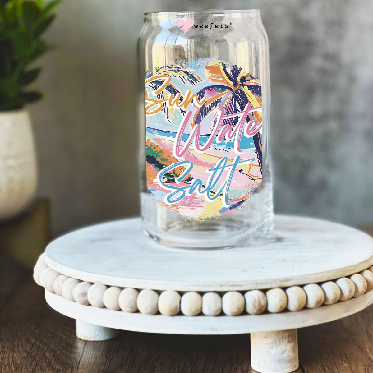 Sun Water Salt 16oz Libbey Glass Can UV DTF or Sublimation Wrap Decal Transfer Weefers