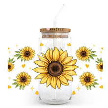 Load image into Gallery viewer, a sunflower painted on a mason jar with a straw
