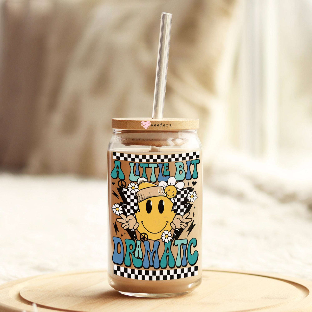 A Little Bit Dramatic Blue 16oz Libbey Glass Can UV DTF or Sublimation Cup Wrap - Decal Transfer Weefers