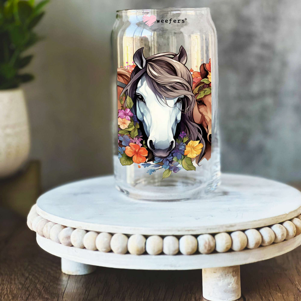 Colorful Horses 16oz Libbey Glass Can UV DTF or Sublimation Decal Transfer Weefers