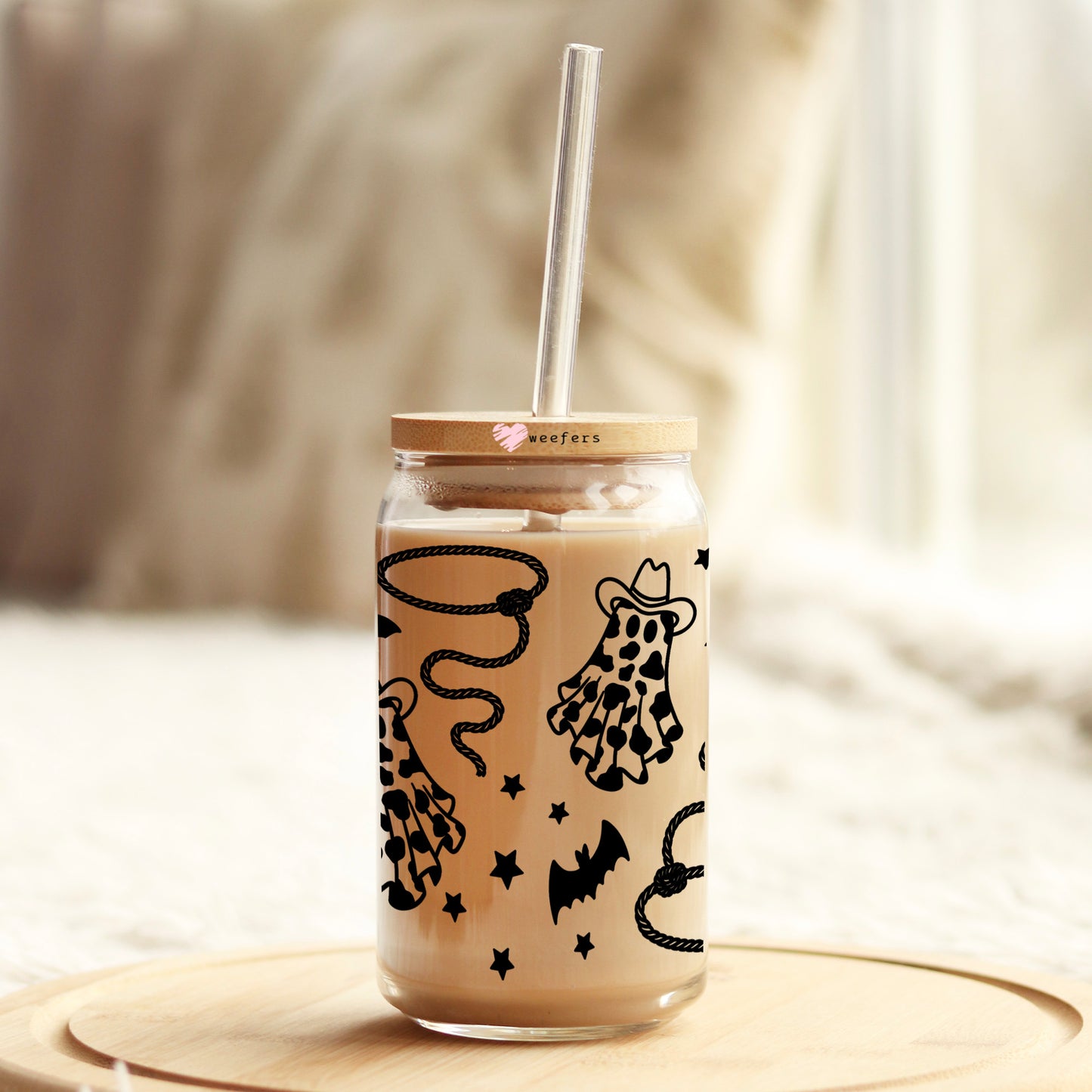 Black And White Western Ghosts 16oz Libbey Glass Can UV DTF or Sublimation Wrap Decal Transfer Weefers