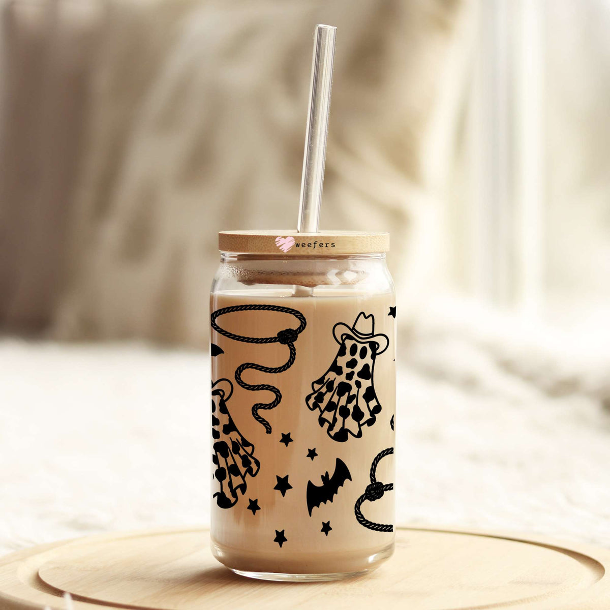 Black And White Western Ghosts 16oz Libbey Glass Can UV DTF or Sublimation Wrap Decal Transfer Weefers