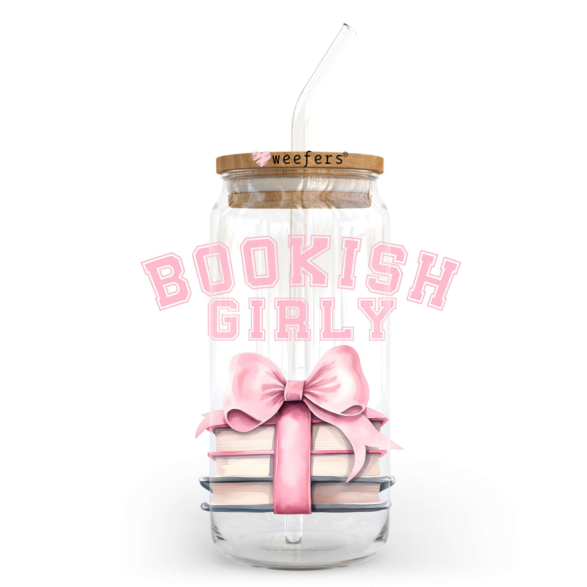 Bookish Girly 20oz Libbey Glass Can UV DTF or Sublimation Wrap - Decal Transfer Weefers