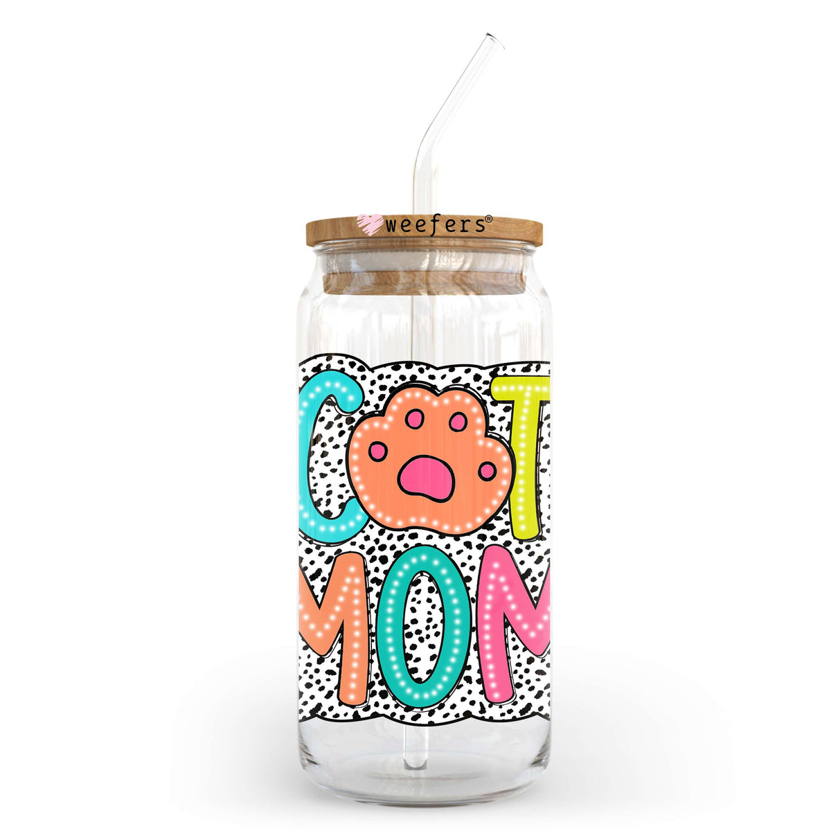 Colorful Cat Mom Paw 20oz Libbey Glass Can UV DTF or Sublimation Decal Weefers