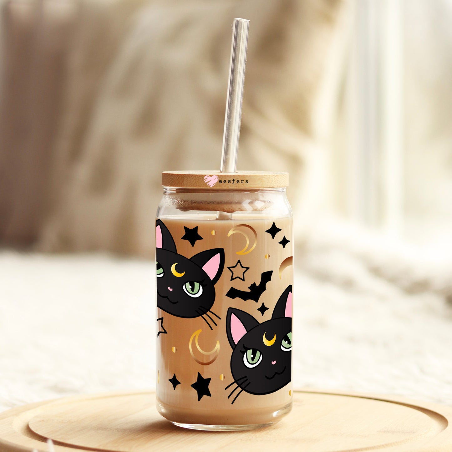 Lunar Cats 16oz Libbey Glass Can UV DTF or Sublimation Wrap Decal Transfer Weefers