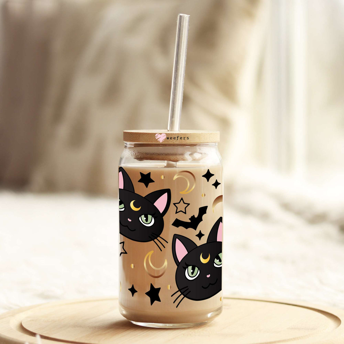 Lunar Cats 16oz Libbey Glass Can UV DTF or Sublimation Wrap Decal Transfer Weefers