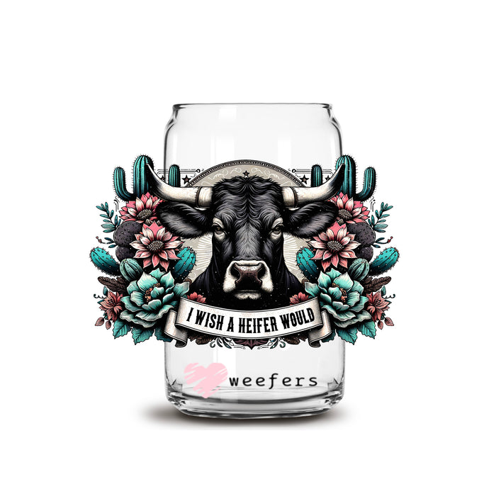 a glass with a cow's head and flowers on it