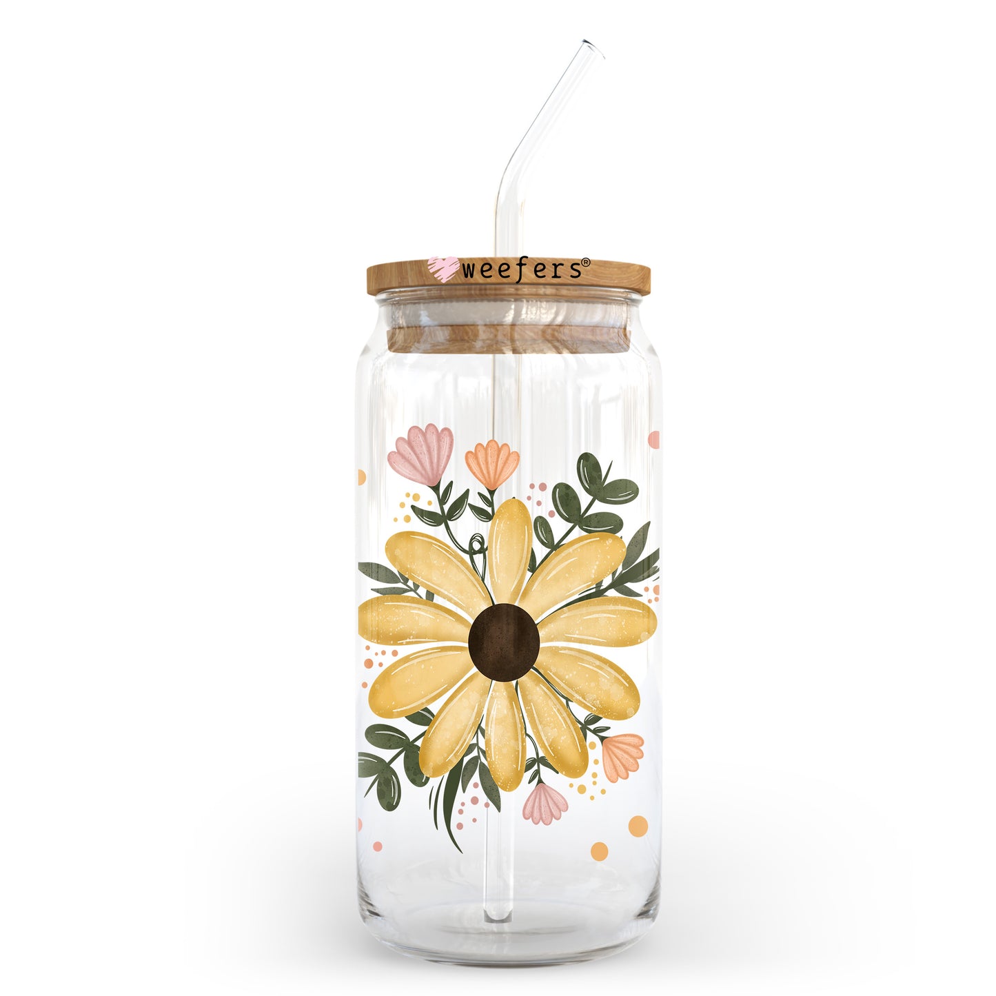 Yellow Florals 20oz Libbey Glass Can, 34oz Hip Sip, 40oz Tumbler, 24oz Cold Cup UV DTF or Sublimation Decal Transfer Weefers