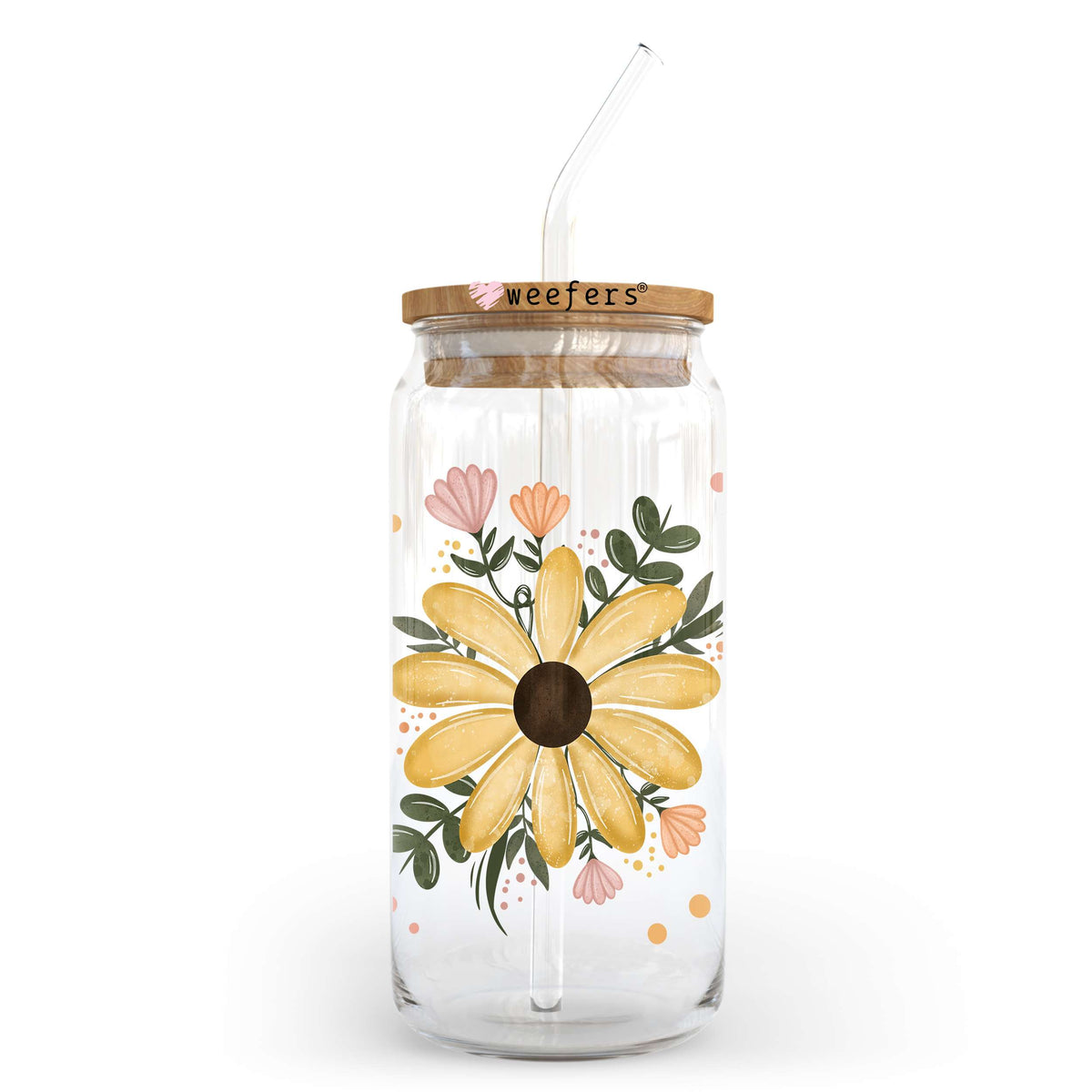 Yellow Florals 20oz Libbey Glass Can, 34oz Hip Sip, 40oz Tumbler, 24oz Cold Cup UV DTF or Sublimation Decal Transfer Weefers