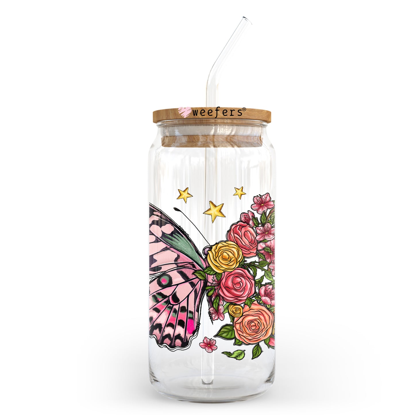 Mom Butterfly 20oz Libbey Glass Can UV DTF or Sublimation Wrap - Decal Transfer Weefers