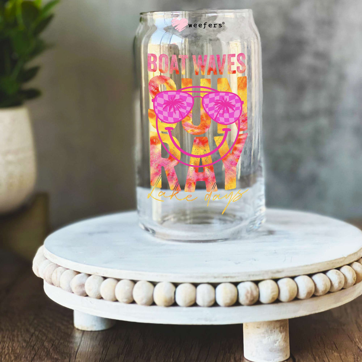 Boat Waves Sun Ray Lake Days 16oz Libbey Glass Can UV DTF or Sublimation Decal Transfer Weefers