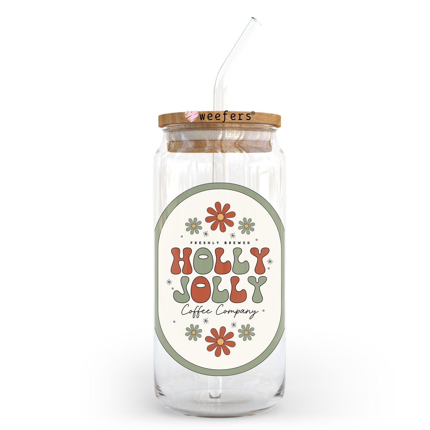 Freshly Brewed Holly Jolly Coffee Company Green Outline 20oz Libbey Glass Can, 34oz Hip Sip, 40oz Tumbler, 24oz Cold Cup UV DTF or Sublimation Decal Transfer Weefers