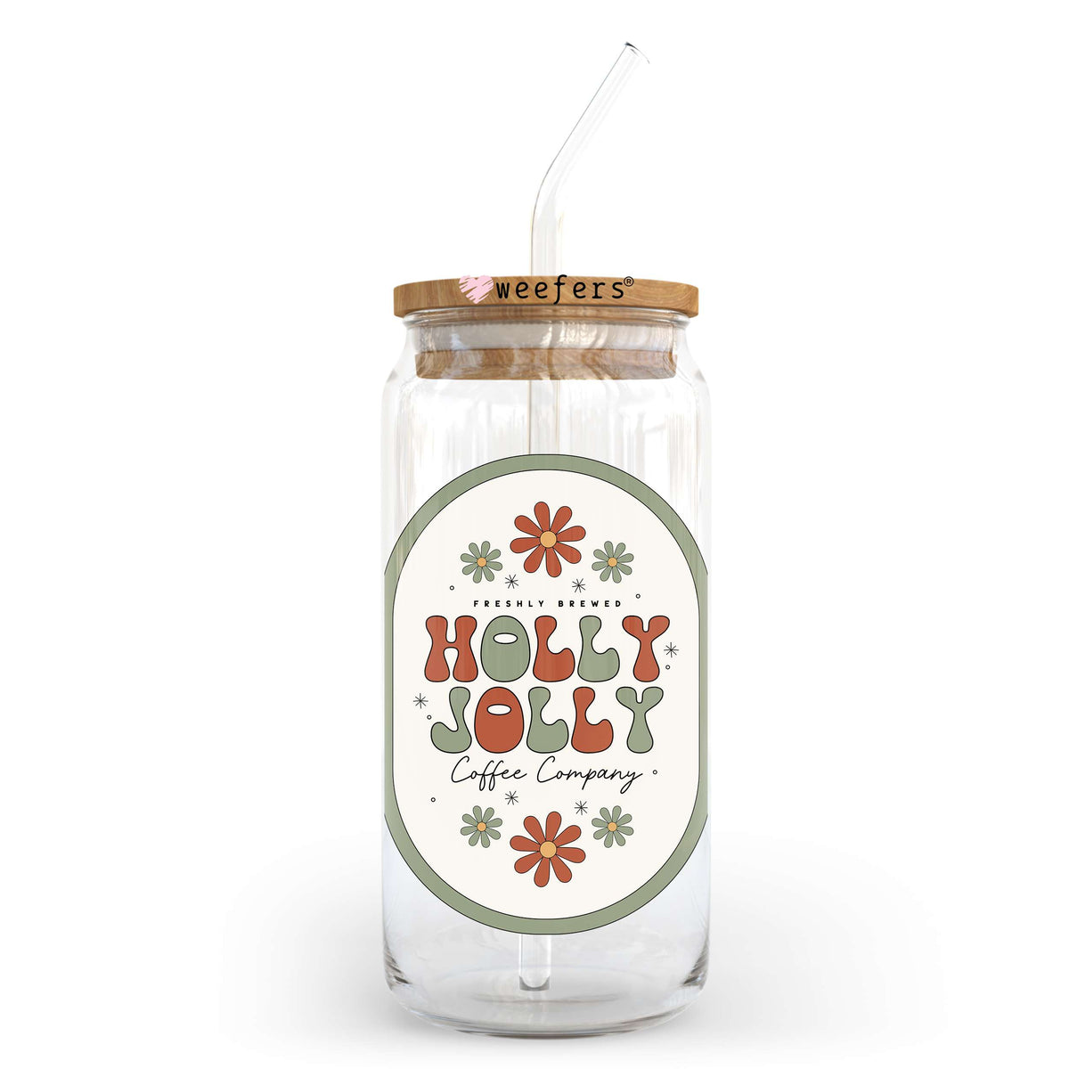 Freshly Brewed Holly Jolly Coffee Company Green Outline 20oz Libbey Glass Can, 34oz Hip Sip, 40oz Tumbler, 24oz Cold Cup UV DTF or Sublimation Decal Transfer Weefers