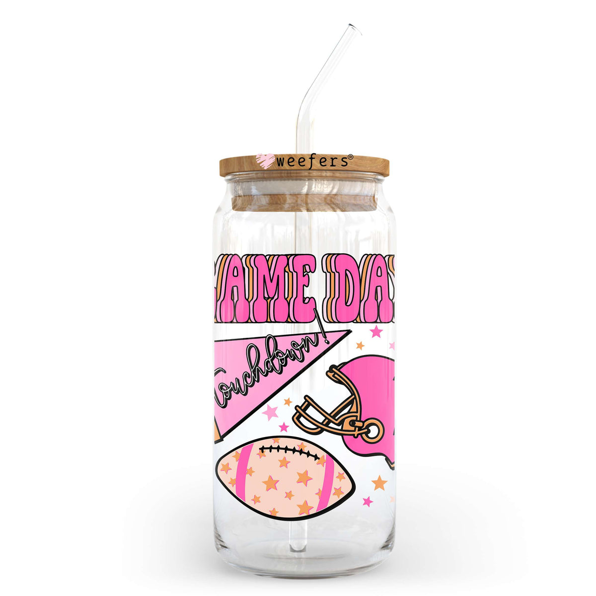 Game Day Touchdown 20oz Libbey Glass Can, 34oz Hip Sip, 40oz Tumbler, 24oz Cold Cup UV DTF or Sublimation Decal Transfer Weefers