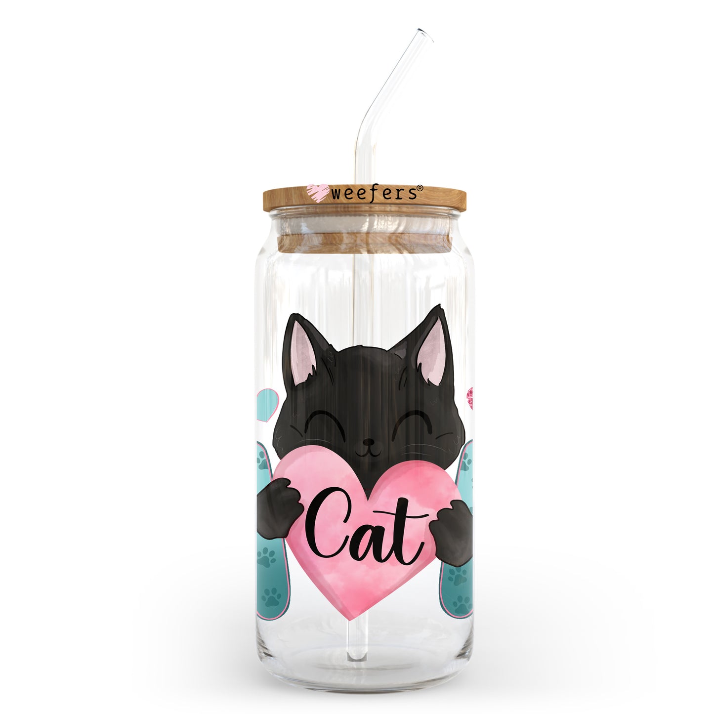 Cat Mom Heart 20oz Libbey Glass Can, 34oz Hip Sip, 40oz Tumbler, 24oz Cold Cup UV DTF or Sublimation Decal Transfer Weefers