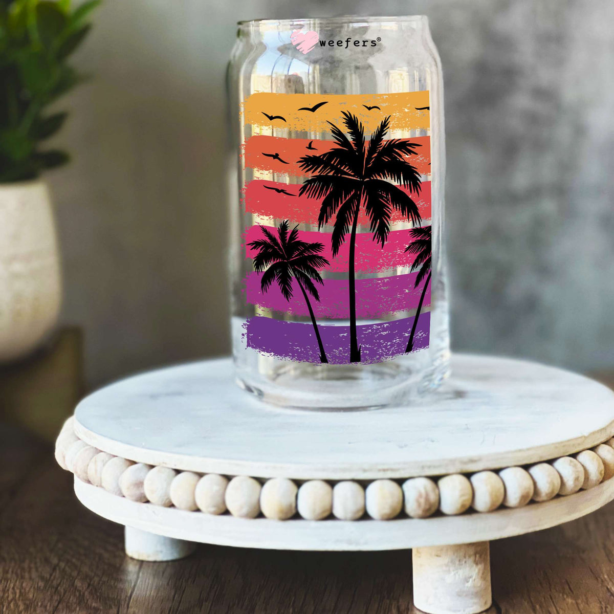Summer Sunset 16oz Libbey Glass Can UV DTF or Sublimation Decal Transfer Weefers
