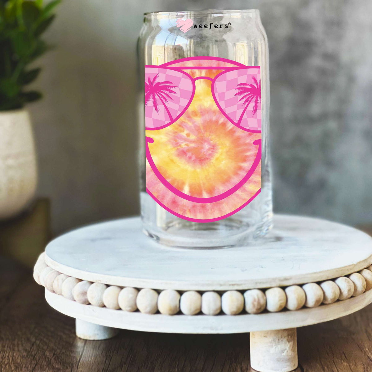 Summer Smile Face 16oz Libbey Glass Can UV DTF or Sublimation Wrap Decal Transfer Weefers