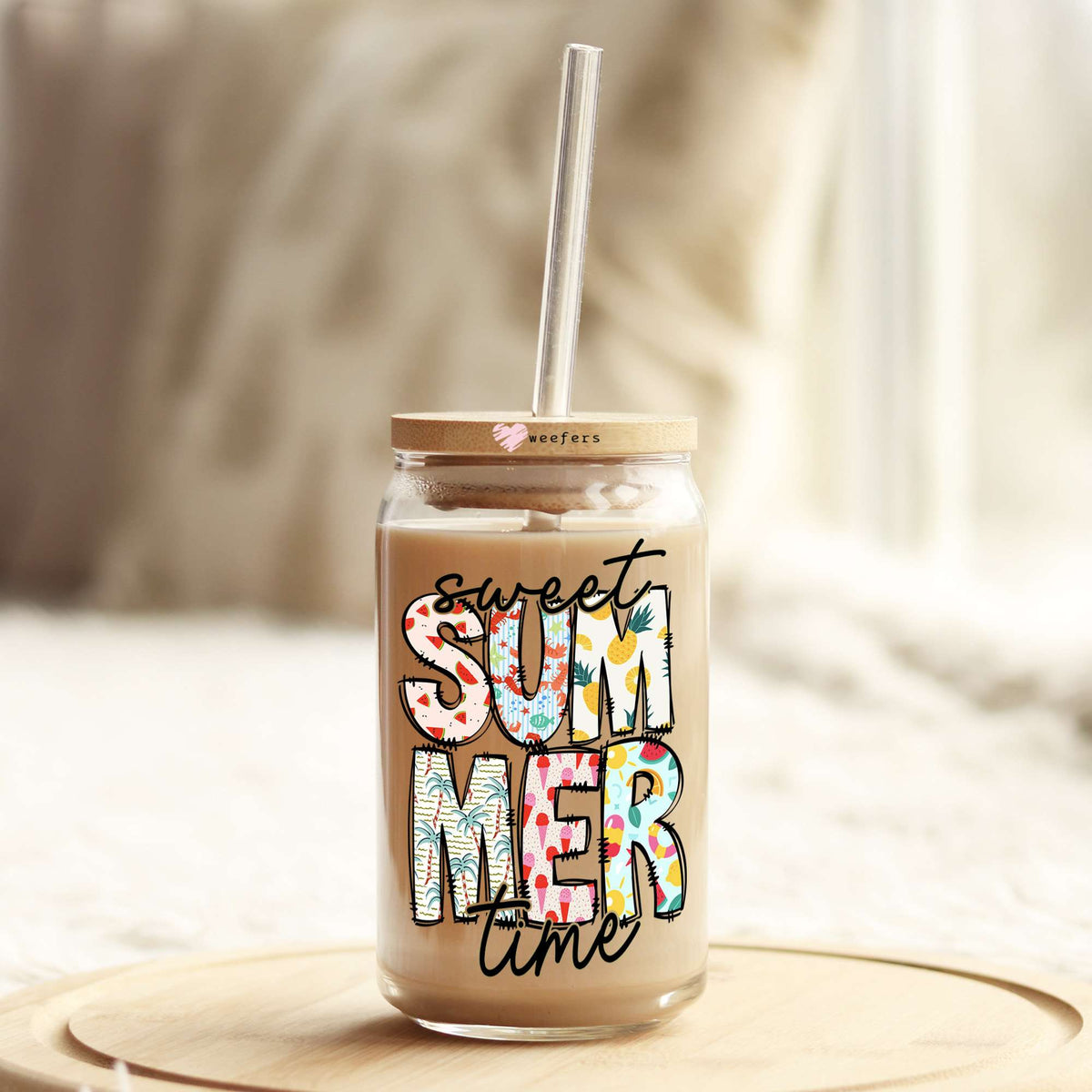 Sweet Summertime 16oz Libbey Glass Can UV DTF or Sublimation Wrap - Decal Transfer Weefers