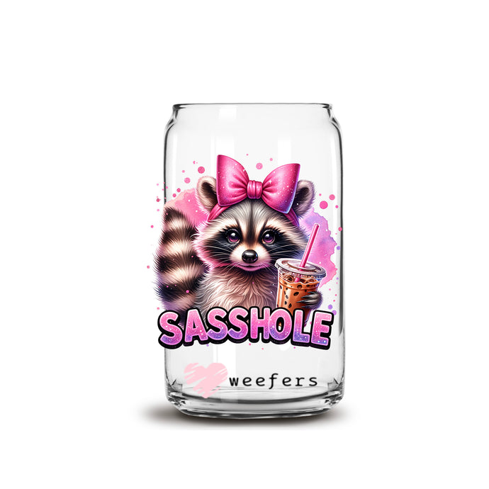 a glass with a picture of a raccoon on it