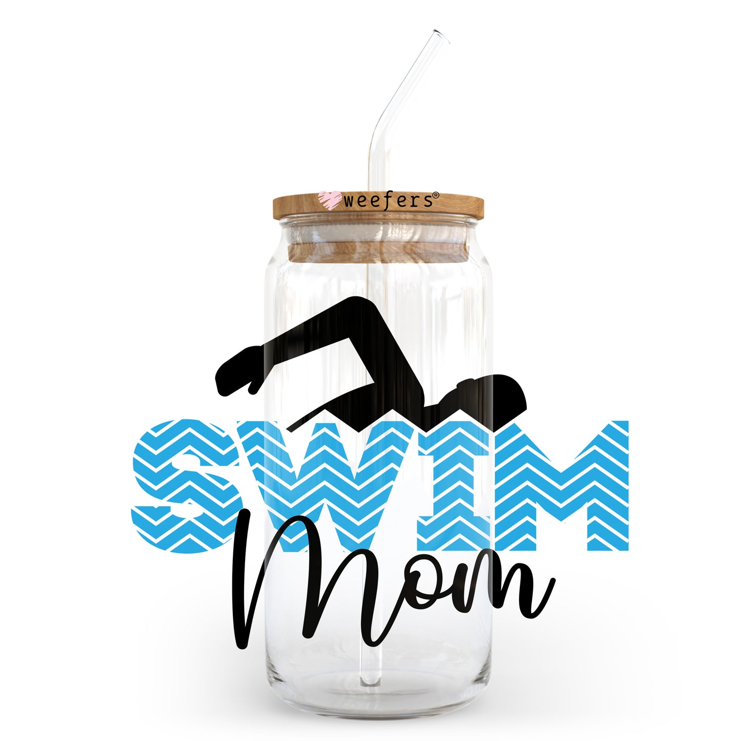 Swim Mom Blue 20oz Libbey Glass Can UV DTF or Sublimation Wrap - Decal Transfer Weefers