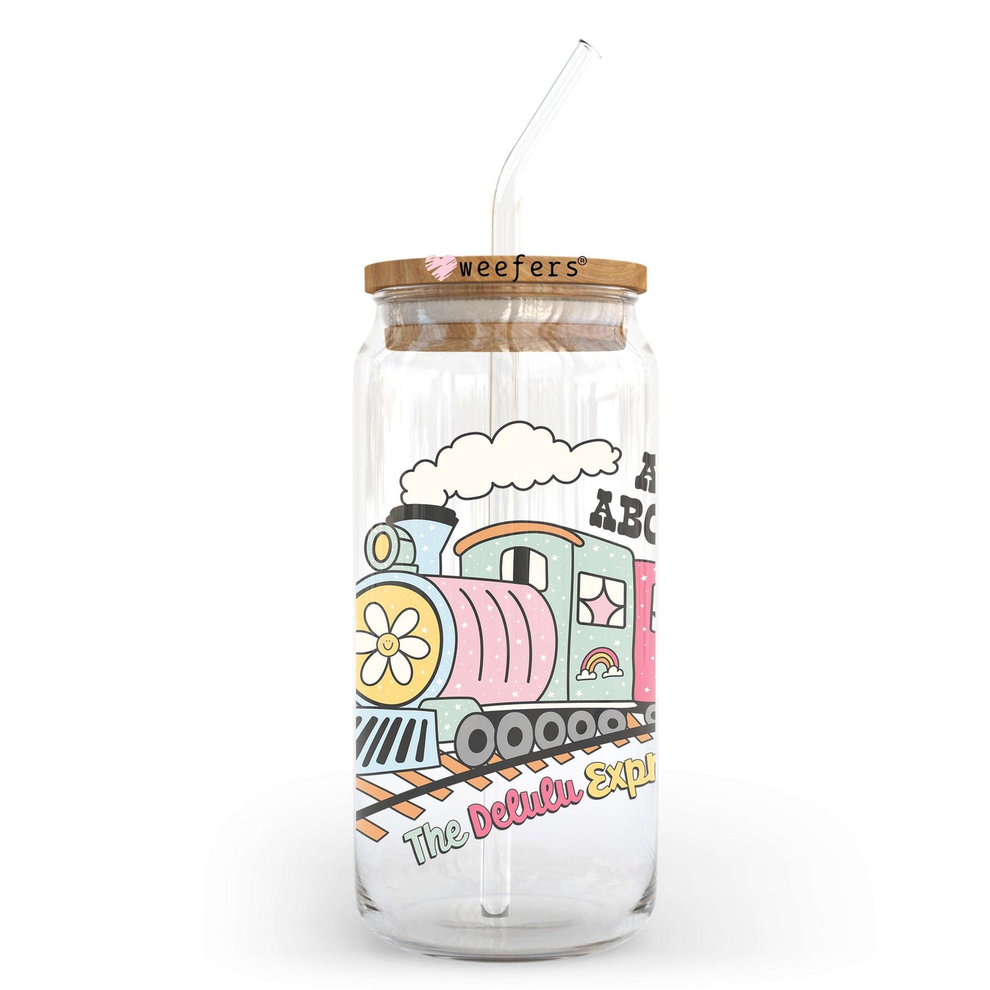 All Aboard the Delulu Express 20oz Libbey Glass Can UV DTF or Sublimation Wrap - Decal Transfer Weefers