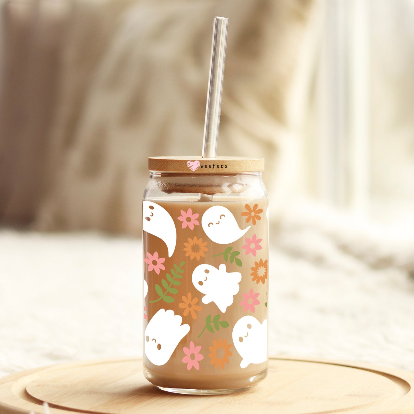 Spring Ghosts 16oz Libbey Glass Can UV DTF or Sublimation Wrap - Transfer Weefers