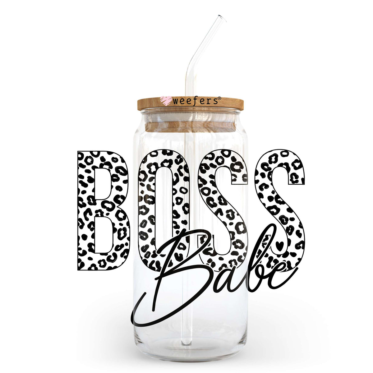 Boss Babe Black Cheetah 20oz Libbey Glass Can UV DTF or Sublimation Wrap - Decal Transfer Weefers