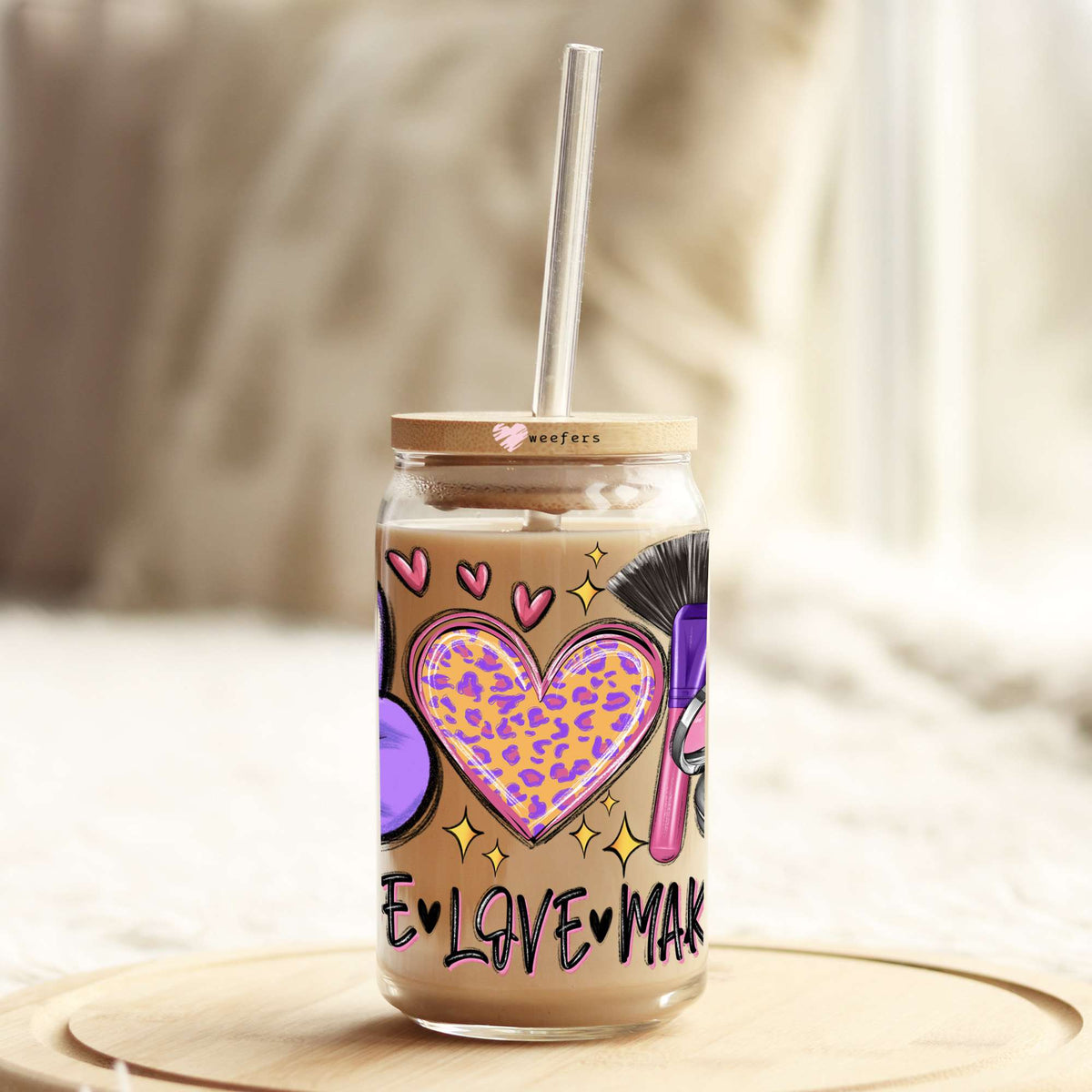 Peace Love Makeup 16oz Libbey Glass Can UV DTF or Sublimation Wrap - Decal Transfers Weefers