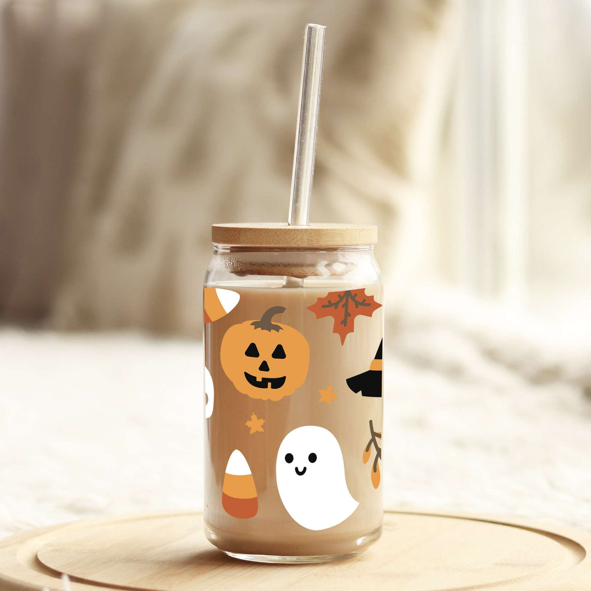 Pumpkins Ghosts and Witches Oh My Halloween 16oz Libbey Glass Can UV DTF or Sublimation Wrap - Decal Weefers