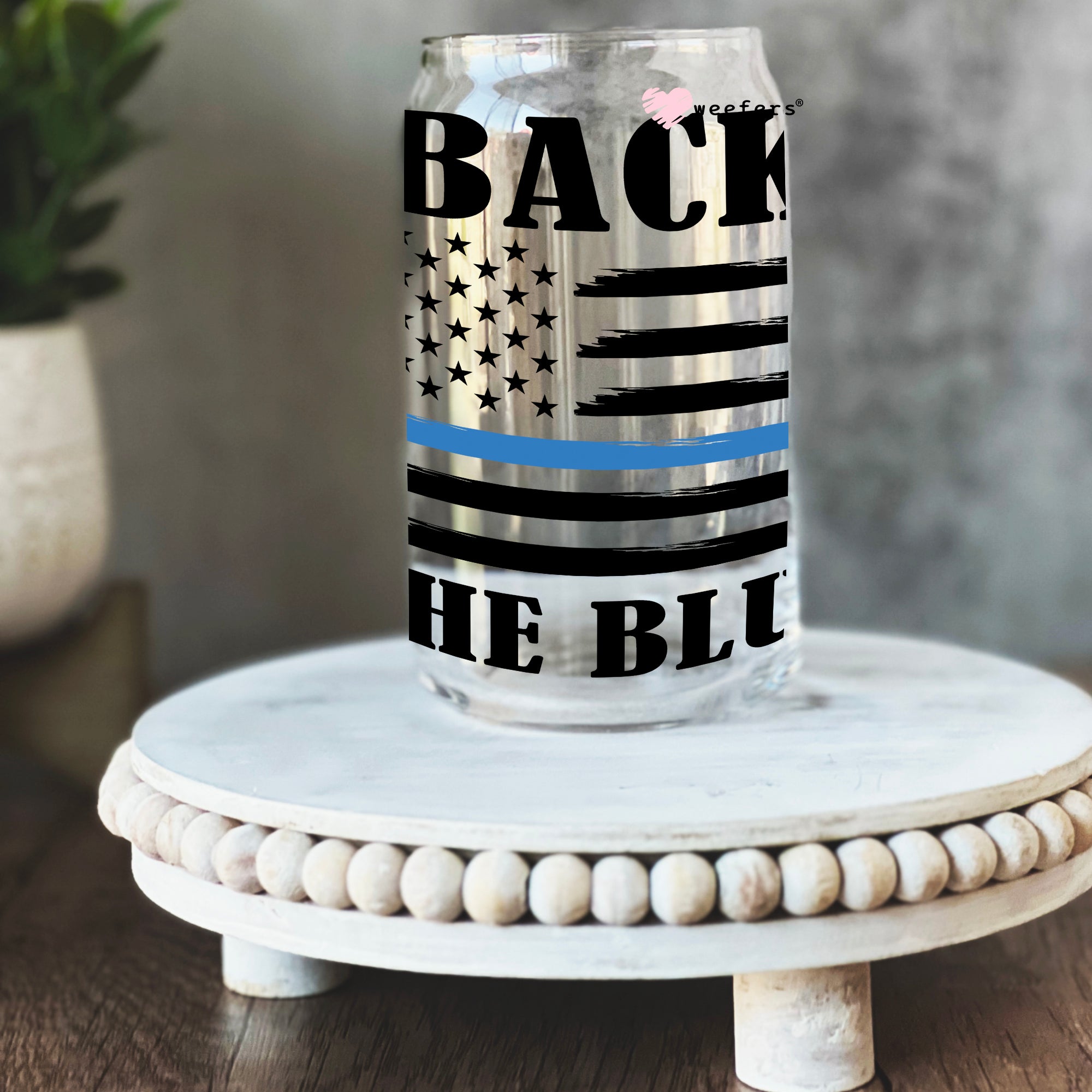 Back the Blue Black 16oz Libbey Glass Can UVDTF or Sublimation Wrap - Decal