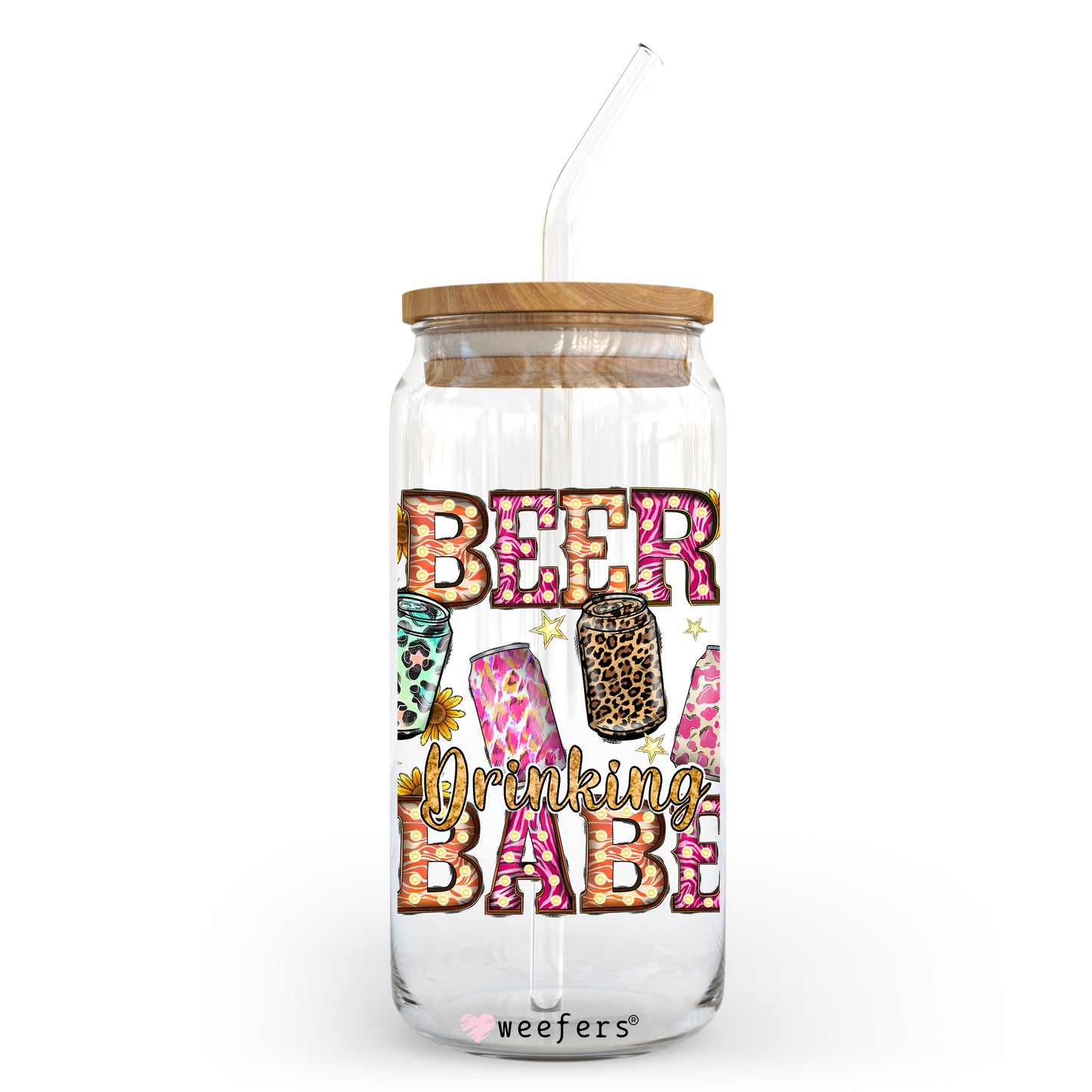 Western Beer Drinking Babe 20oz Libbey Glass Can, 34oz Hip Sip, 40oz Tumbler UV DTF or Sublimation Decal Transfer Weefers