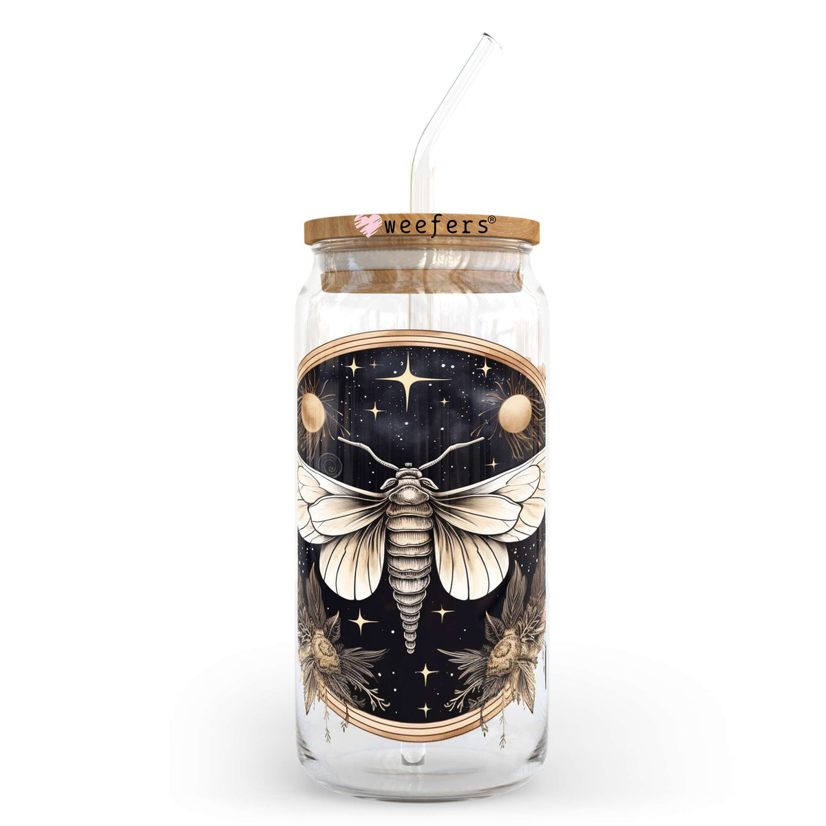 Moth Black and Pink Floral 20oz Libbey Glass Can, 34oz Hip Sip, 40oz Tumbler UV DTF or Sublimation Decal Transfer Weefers