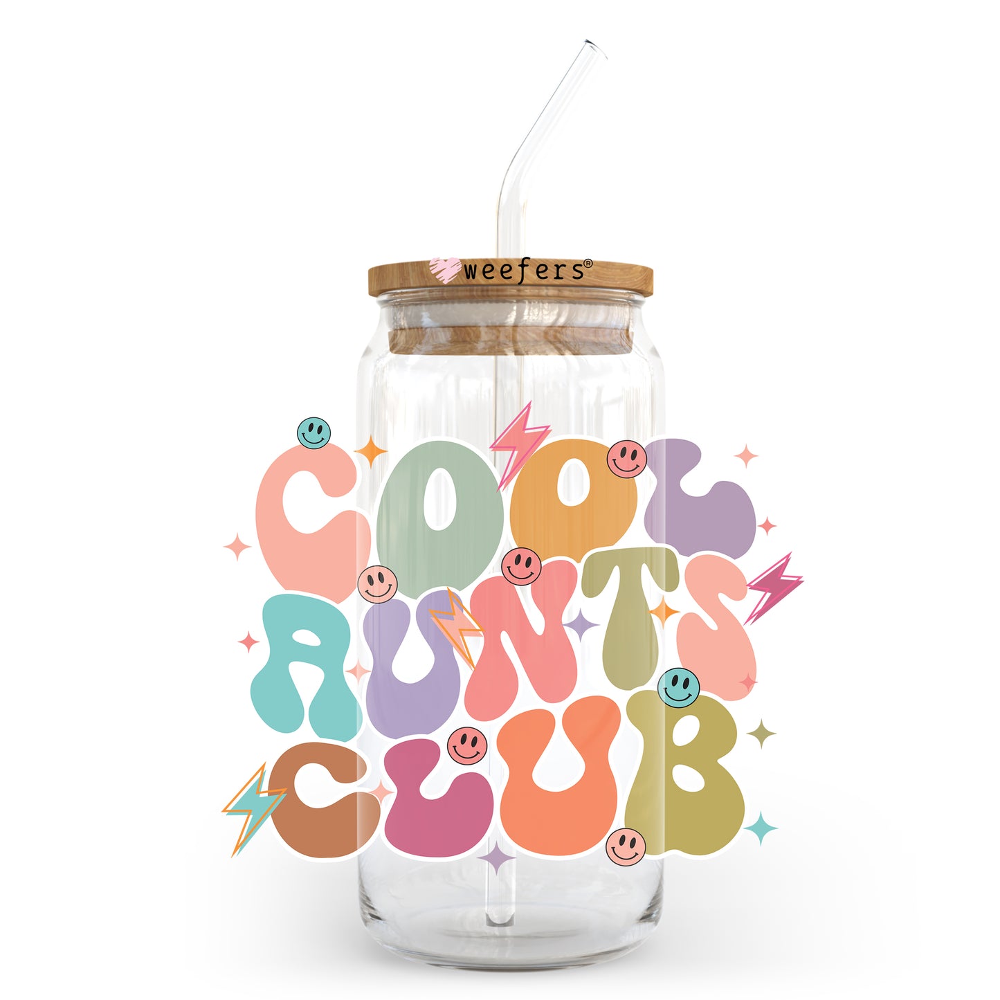 Cool Aunts Club Groovy 20oz Libbey Glass Can UV DTF or Sublimation Wrap - Decal Transfer Weefers