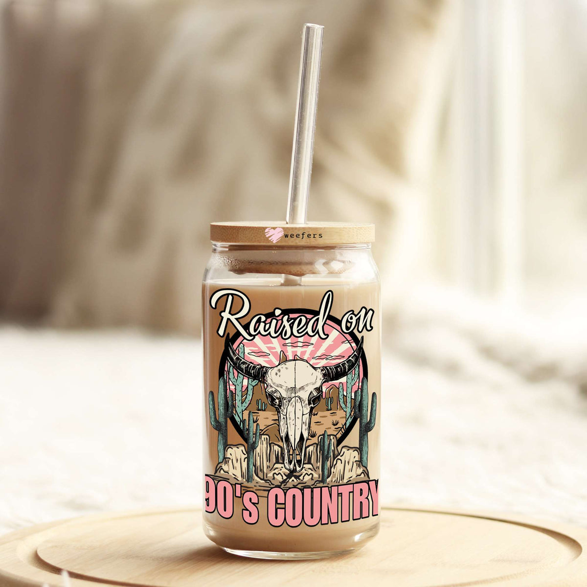 Raised on 90's Country 16oz Libbey Glass Can UV DTF or Sublimation Cup Wrap - Decal Transfers Weefers