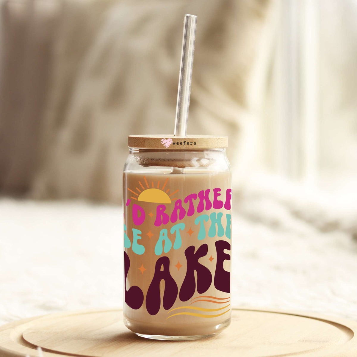 I'd Rather Be at the Lake 16oz Libbey Glass Can UV DTF or Sublimation Cup Wrap - Decal Transfer Weefers