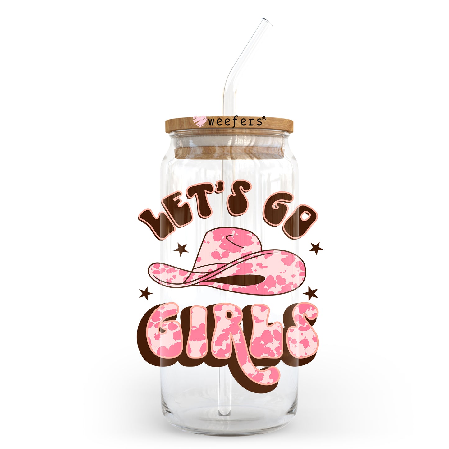 Lets Go Girls Pink Cow Print 20oz Libbey Glass Can UV DTF or Sublimation Wrap - Decal Transfer Weefers