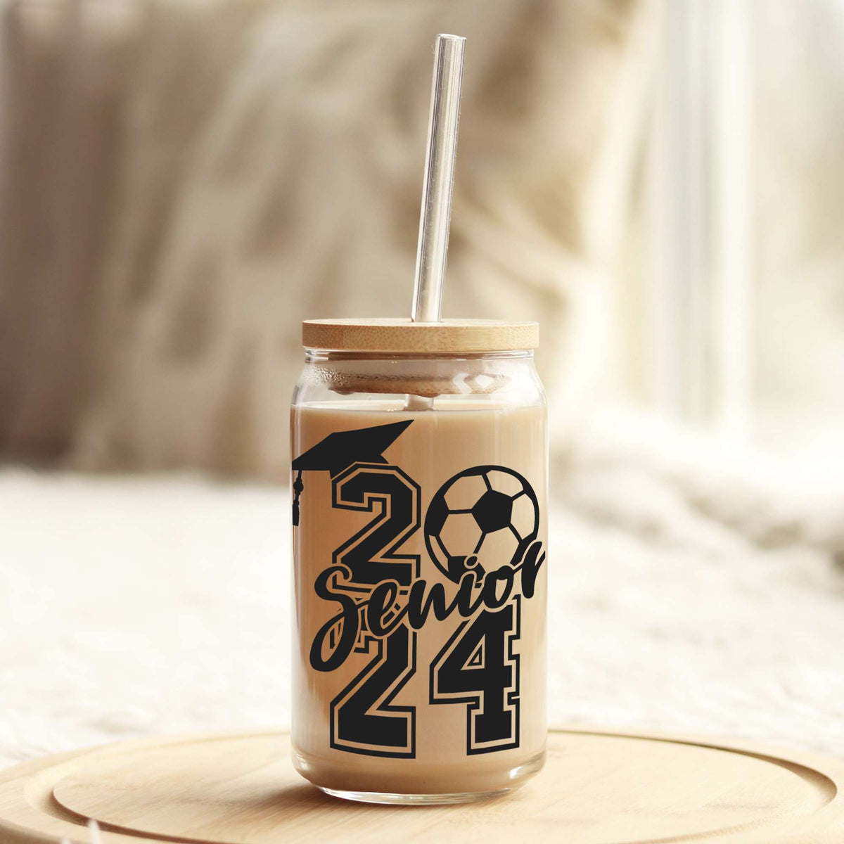 Senior 2024 Soccer Grad 16oz Libbey Glass Can UV DTF or Sublimation Wrap - Decal Weefers