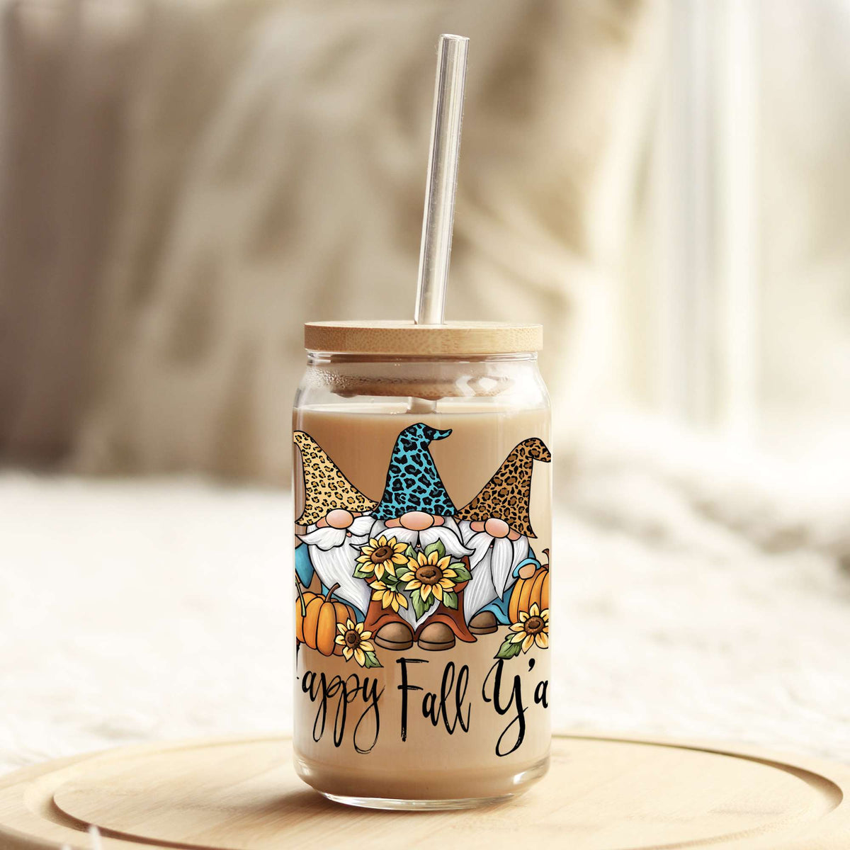 Happy Fall Y'all 16oz Libbey Glass Can UV DTF or Sublimation Wrap - Decal Weefers