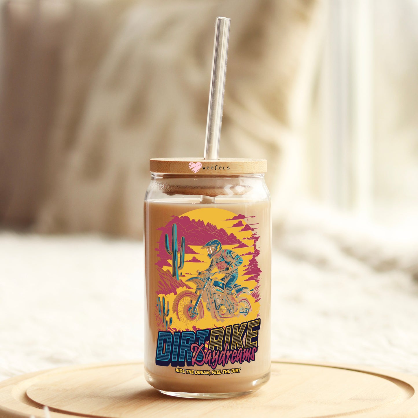 Dirt Bike Daydreams 16oz Libbey Glass Can UV DTF or Sublimation Cup Wrap - Decal Transfer Weefers
