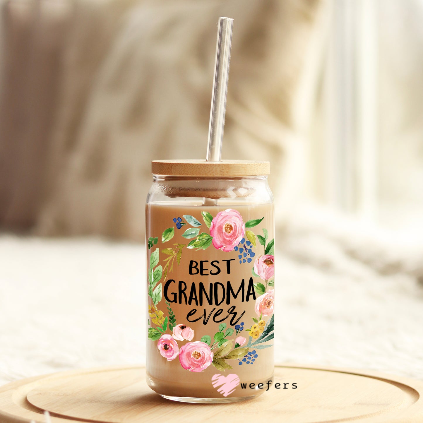 Best Grandma Ever 16oz Libbey Glass Can UV DTF or Sublimation Wrap - Decal Weefers